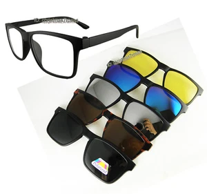 Men magnetic glasses 1 frame+ 5 clip on Polarized Light sunglasses 54-18-138 New - Picture 1 of 8