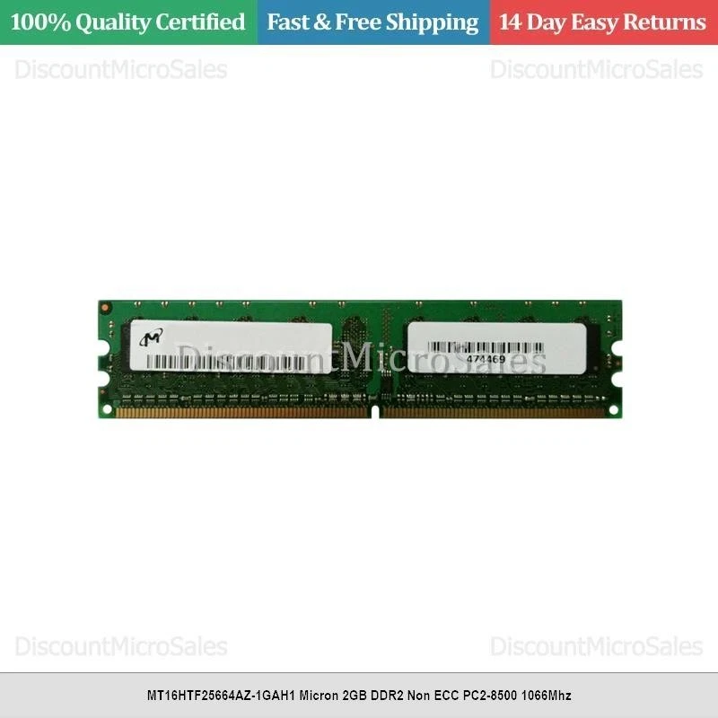 MT16HTF25664AZ-1GAH1 Micron 2GB DDR2 Non ECC PC2-8500 1066Mhz - Image 1 of 1
