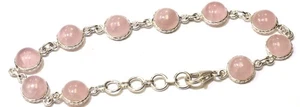 Bracciale argento sterling 925 quarzo rosa pietre preziose 7" 8" catena lunetta tenuta - Foto 1 di 3