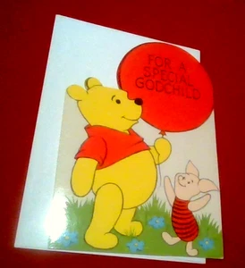HALLMARK  Vintage NEW  Winnie Pooh Piglet FOR A SPECIAL GODCHILD Birthday Card - Picture 1 of 4