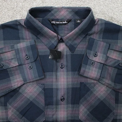Travis Mathew Shirt NWT Mens Large Purple/Black Clould Plaid Flannel Long Sleeve - Image 1 of 4