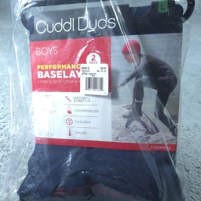 Conjunto de Capa Base Cuddl Duds Performance Niños Grande Azul Marino Térmico 2 Piezas Crew y Pantalón Foto 1 de 4
