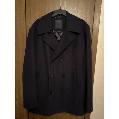 Nautica Men's XL Navy Blue Wool Blend Double Breasted Pea Coat Jacket - Image 1 of 4