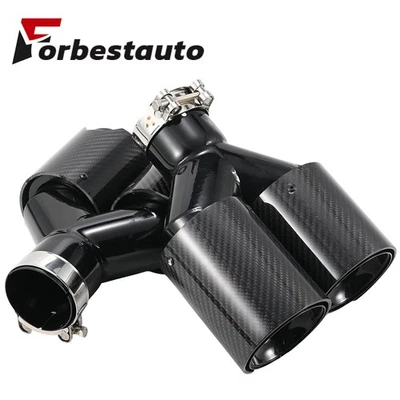 63MM In 101MM Out Carbon Fiber Style For BMW Dual Exhaust Twin End Tip Tail Pipe - Image 1 of 4