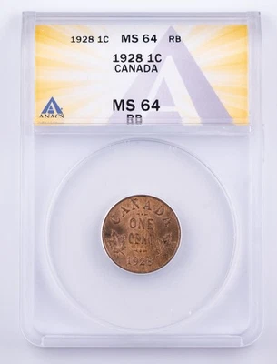 1928 Canada One Cent ANACS MS64 RB Certified 1c  - Image 1 of 4
