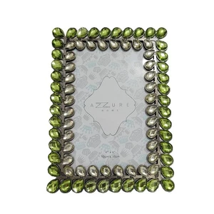 Azzure Home Green Crystal Jeweled Picture Frame 4x6 Silver Tone Decorative - Picture 1 of 7