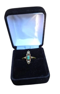 Vintage Marquis-Cut Emerald Ring with Brilliant Cut Diamond Accents - Picture 1 of 8