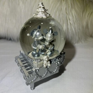 Disney Mickey and Minnie Mouse Silver Piano Christmas Snowglobe read description - Picture 1 of 7