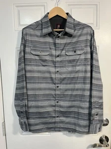 Swiss Tech Mens Shirt Large 42-44 Button Up Long Sleeve Gray Striped - Picture 1 of 4