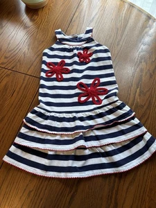 Hartstrings Girls Red White Blue Stripes Flower Dress 6 Tiered - Picture 1 of 4