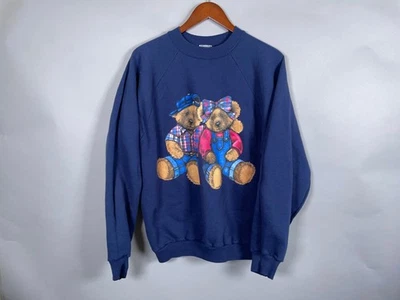 Sudadera Oso de Peluche Adulto XL Azul Oscuro Manga Raglán Años 90 Hanes Cuello Redondo Foto 1 de 4