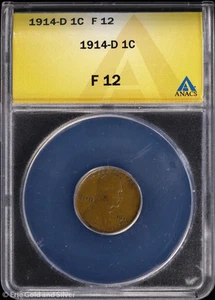 1914-D 1c Lincoln Wheat Cent ANACS F 12 - Picture 1 of 4