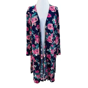 Slinky Brand 2X Dark Multi-Color Floral Print Textured Open Front Duster Topper - Picture 1 of 4