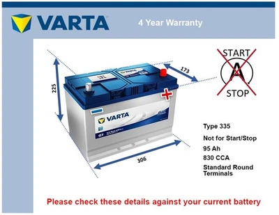 Battery fits TOYOTA RAV4 2.0D 2.2D 01 to 19 Varta 249 830A 95Ah 4Yr Warranty New - Image 1 of 4