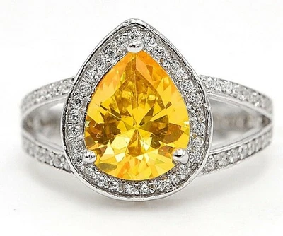 Anillo de plata de ley 925 con zafiro amarillo y topacio tratado de 4 quilates talla 8 N2-7 Foto 1 de 3