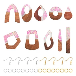 20Pc/Box Opaque Resin Walnut Wood Pendants DIY 2 Tone Dangle Earring Making Kit - Bild 1 von 8