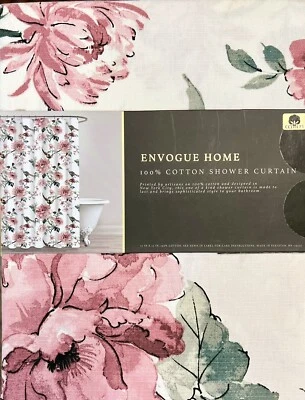 Envogue Cortina de Ducha Rosa Verde Blanco Pavo Real Floral Tela Algodón Foto 1 de 2