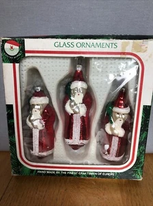 3 Vintage Kurt S Adler SANTA Blown Glass Christmas Ornaments Original Box - Picture 1 of 12