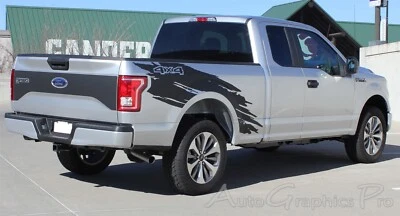 Calcomanías gráficas de vinilo rasgadas para caja de camioneta Mudslinger rayas 2015-2020 Ford F-150 Foto 1 de 4