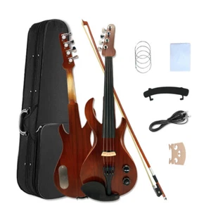 New 4 String 4/4 Full Size Electric Violin Kit Dark Red Free Bow Case Student - Picture 1 of 10