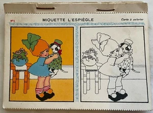 Carte postale CPA à colorier 1934 Miquette l'Espiègle Carnet 12 cartes postales - Picture 1 of 7