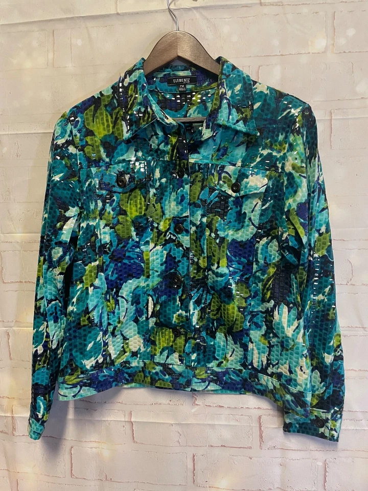 Elementz Petite Medium Blue Green Jacket with Clear Raised Texture - Image 1 of 4