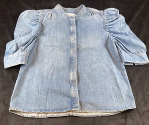 FRAME Damen Blau 100% Baumwolle Made In Turkey Denim Top Shirt Bluse, Größe L - Bild 1 von 12