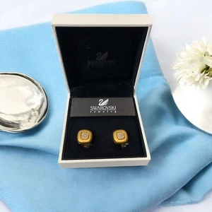 Swarovski Crystal Gold Tone Square Shape Clip-on Earrings Classic Vintage - Imagen 1 de 4