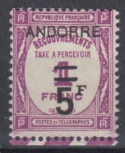 ANDORRE : TAXE 5F SUR 1F N° 15 NEUVE ** GOMME GLACEE SANS CHARNIERE - COTE 285 € - Picture 1 of 2