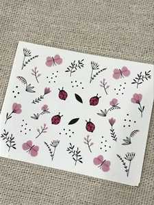 Nail Art Decal Stickers Water Transfer Ladybug Pink Butterflies Manicure DIY AU - Picture 1 of 1
