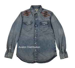 Polo Ralph Lauren RRL Style Embroidered Western Aztec Frayed Denim Shirt New - Picture 1 of 5