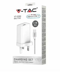 Fast 2A Mains UK Charger Adapter & Type C USB Braided Cable for Samsung, Huawei - Picture 1 of 6