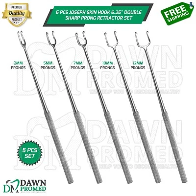 5 Pcs Joseph Skin Hook Double Sharp Prong Set 6.25" Retractor Surgical German Gr - Image 1 of 4