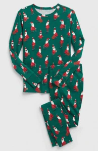 Gap Kids Green Santa Christmas 100% Organic Cotton PJ Sleep Set Size 6 8 NEW $39 - Picture 1 of 5