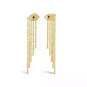 14K Yellow Gold Diamond Ruby Eye Fringe Earrings Natural 1.11 CTW - Picture 1 of 2