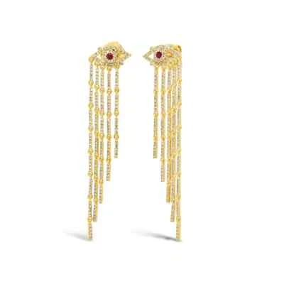 14K Yellow Gold Diamond Ruby Eye Fringe Earrings Natural 1.11 CTW - Image 1 of 2