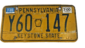 Vintage Pennsylvania 1999 Keystone State Nummernschild Y60 147 gelb 2000 Y2K - Bild 1 von 2