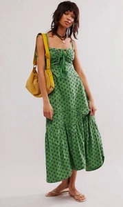 Free People Palma Printed Dress Long Midi Green Floral Size S RRP £158 BNWT - Picture 1 of 7