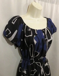 Vestido Theory 100% Seda Azul, Negro Blanco Globo Parte Inferior Talla L Estilo Azuri Nombre - Imagen 1 de 6