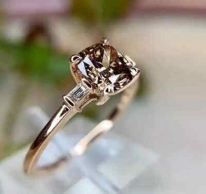 2Ct Cushion Cut Simulated Chocolate Diamond Engagement Ring 14K Rose Gold Over - Picture 1 of 4