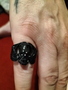 Winged Skull Black Ring Boxed - Size V to N - Picture 1 of 4