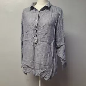 Camisa Pullover Lucky Brand Medio Botón Azul Rayas Para Mujer Cuello Puño Grande - Imagen 1 de 11