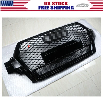 Gloss Black Front Bumper Honeycomb Mesh RSQ7 Style Grille For 2016-2019 Audi Q7 - Image 1 of 4