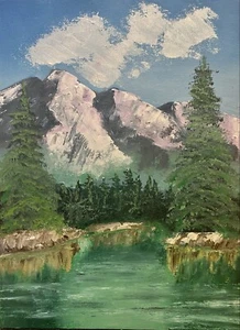 Mountain Landscape Painting, Original Art, Lake Painting, National Park - Picture 1 of 10