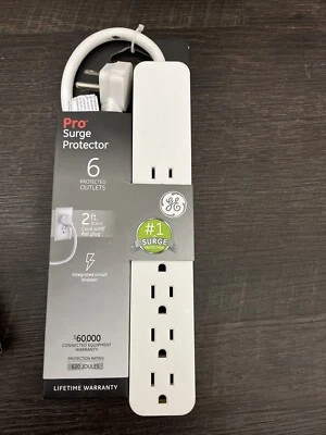 GE Pro 6-Outlet Surge Protector, 2 Ft Extension Cord, 620 Joules, Power Strip - Image 1 of 4