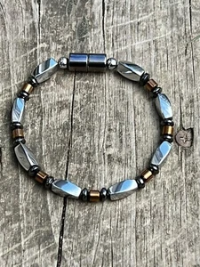 Hematite Therapy Magnetic Silver n Copper Bracelet Anklet 1 Row Rated STRONG - Picture 1 of 5