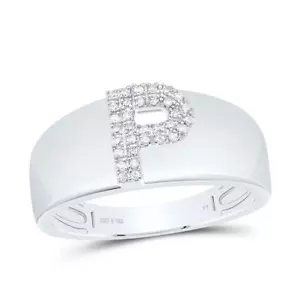 .925 Sterling Silver Diamond Women's Block Letter P Initial Band Ring 1/12 CT - Picture 1 of 1