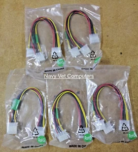 Lot of 5 Power Splitter Y Cables with 4 pin Molex connector 8" 1 male 2 female - Picture 1 of 2