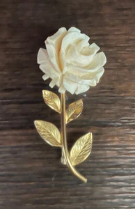 Vintage 12K GF Gold Filled Brooch Pin Carved Rose Flower - Picture 1 of 2