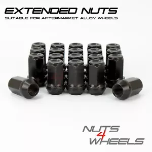 20 x Longer Black Wheel Nuts fits Ford Transit Custom Aftermarket Alloys M14x1.5 - Picture 1 of 2